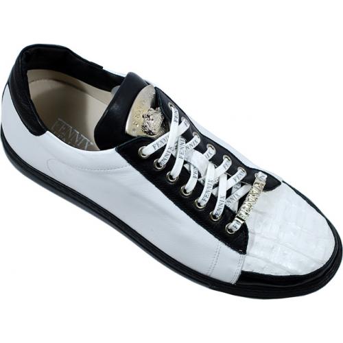 Fennix Italy 3266 White / Black Genuine Alligator /  Nappa Leather Sneakers